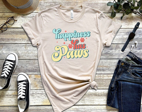 Happiness Has Paws TShirt, Dog Lovers Gift, Shirts for Dog Owner, Dog Love Tee, Gift for Dog Owners, Dog Mom Shirt