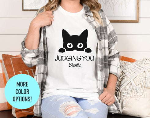 Cat Peeking Shirt, Judging you Silently Shirt, Funny Black Cat Shirt, Gifts for Cats Lover, Cat Mom Shirt, Black Cat T-shirt, Peeking Shirt