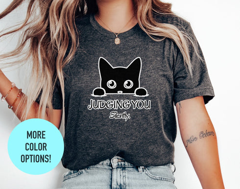 Cat Peeking Shirt, Judging you Silently Shirt, Funny Black Cat Shirt, Gifts for Cats Lover, Cat Mom Shirt, Black Cat T-shirt, Peeking Shirt