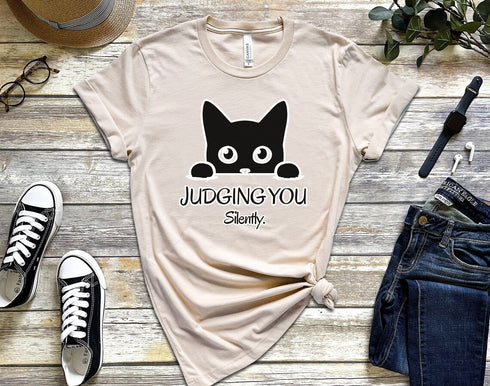 Cat Peeking Shirt, Judging you Silently Shirt, Funny Black Cat Shirt, Gifts for Cats Lover, Cat Mom Shirt, Black Cat T-shirt, Peeking Shirt