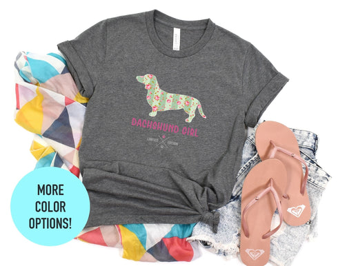 Cute Dachshund Flower Dog Girl T-Shirt - Dachshund Dog Puppy Lover Gift - Funny Dachshund Pet Owner T-Shirt - Dachshund Dog Mom Shirt