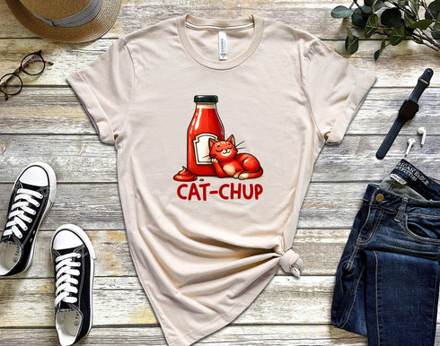 Cat-Chup Funny Red Cat Shirt, Womens Cat Shirt, Cat Lovers Gift, Birthday Gift Shirt, Cute Cats Shirt, Funny Kitten Shirt, Funny Shirts