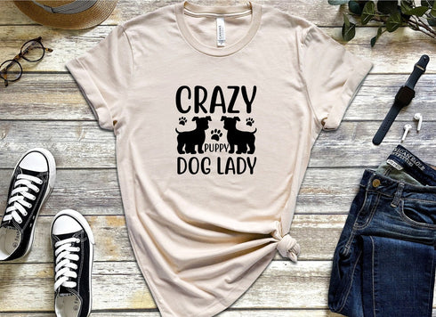 Crazy Puppy Dog Lady T-Shirt - Dog Puppy Mama T-Shirt, Mom Gifts for Mothers Day - Dog Paws Shirt, Funny Dog Mom, Dog Mom Shirt