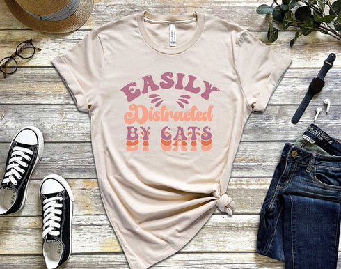 Easily Distracted By Cats Shirt, Funny Cat Shirt, Womens Cat Shirt, Cat Lover Shirt, Cat Mom Shirt, Cat Lovers Gift