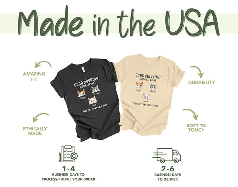 Good Morning Human Servant Shirt, Cat Mom Shirt, Cat Mom Life Shirt, Cat Mom Vibes Shirt, Cat Lover Shirt, Fur Mama Shirt, Cat Lover Gift