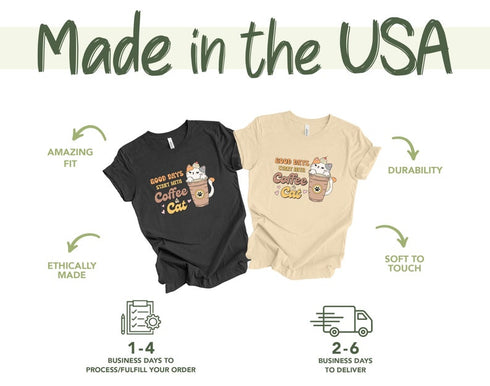 Good Days Start With Coffee And Cat T-shirt, Touch My Coffee T-shirt, Whimsical Kitten Graphic, Tees For Cat Lovers, Cat Lover Shirt