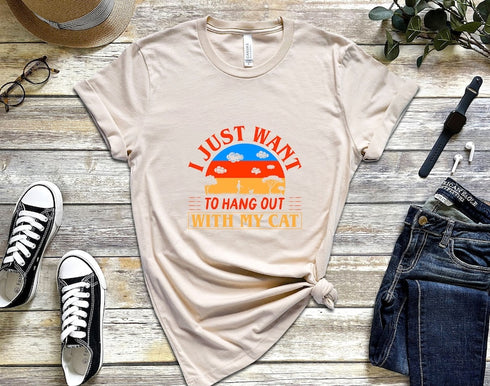 I Just Want to Hang Out with My Cat T-Shirt, Crazy Cat Shirt, Animal Lover Tee, Cat Life T Shirt, Cat Lover Shirt, Cat Owner Gift T-Shirts