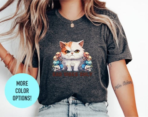 Bad Vibes Only T-shirt, Funny Cat Shirt, Cute Cat Shirt, Crazy Cat Shirt, Floral Cat Shirt, Animal Lover Tee, Crazy Cat Lady, Pet Owner Gift