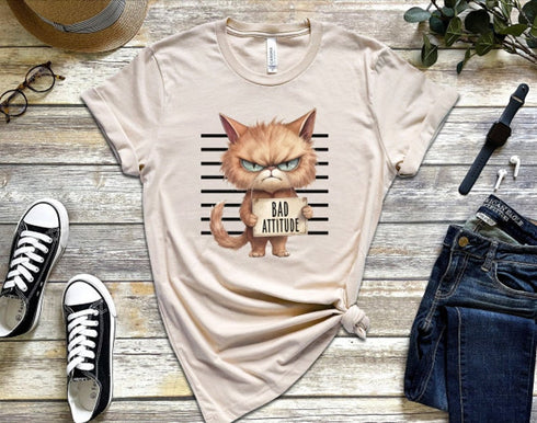 Bad Attitude T-shirt, Funny Cat Shirt, Angry Cat Shirt, Crazy Cat Shirt, Kitty Shirt, Animal Lover Tee, Crazy Cat Lady, Pet Owner Gift