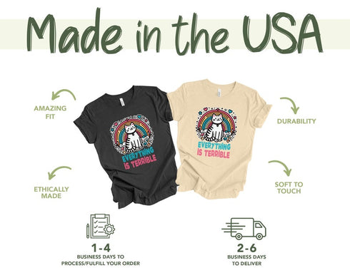 Everything Is Terrible T-shirt | Cute Cat T-shirt | Rainbow And Hearts Graphic Tee | Cat T Shirt | Ironic Cat Shirt | Cat Lover Gift