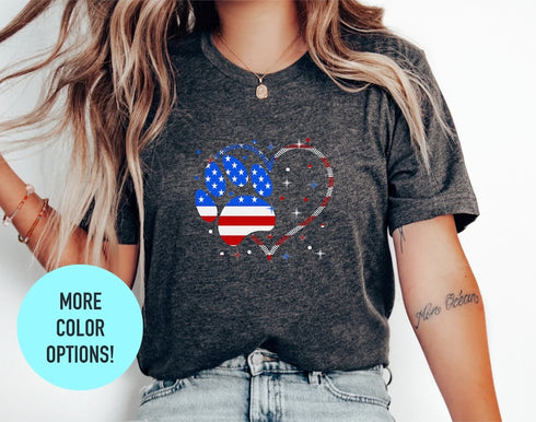 American Flag Accent Cat Paws Shirt , Funny Cat Shirt, Cat Lover Gift, Cat Mom Shirt, Cat Foot Prints For Her, Funny, American Flag Shirts