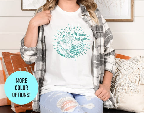 Books and Cats T-shirt, Cat Lover Gift, Summer Shirt, Cat Shirt For Kids, Funny Cat Shirt, Shirt For Cat Lover, Funny Cat Shirt