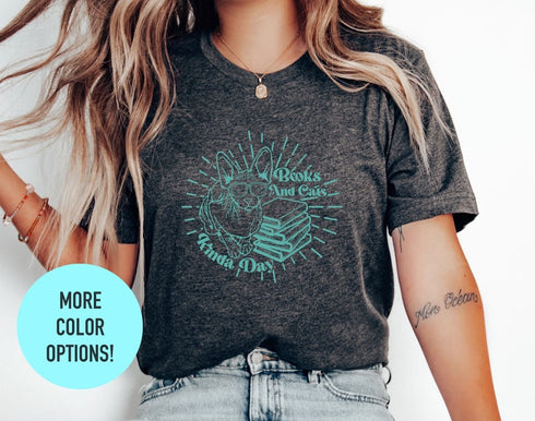 Books and Cats T-shirt, Cat Lover Gift, Summer Shirt, Cat Shirt For Kids, Funny Cat Shirt, Shirt For Cat Lover, Funny Cat Shirt