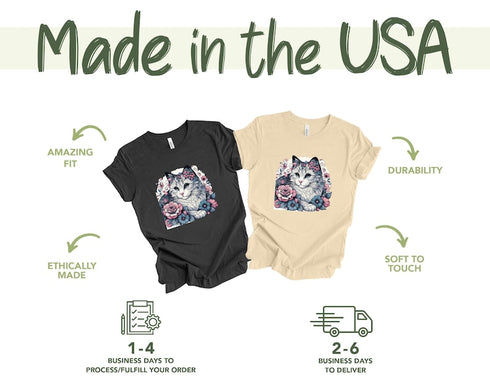 Floral Cat Shirt, Gift For Mom, Gift For Dad, Cat Mom, Cat Lover Shirt, Floral Cat Tee, Animal Lover Tee, Cat Lovers Shirt, Cat Mom Shirt