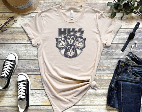 Hiss Funny Cats Kittens Rock Rockin T-Shirt,Hiss Rock and Roll For Cat Lover,Cat Dad Cat Mom,Funny Gifts For Cats and Rock Music Lovers