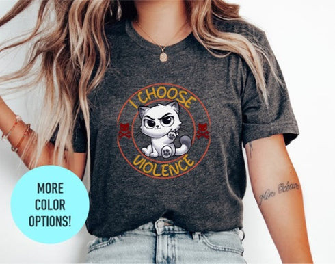I Choose Violence T-Shirt, Cat Shirt for Kids, Animal Lover Summer Tee, Funny Aggressive Cat Shirt, Angry Cat Tee for Work, Cat Lover Gift