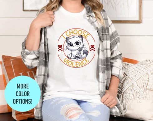 I Choose Violence T-Shirt, Cat Shirt for Kids, Animal Lover Summer Tee, Funny Aggressive Cat Shirt, Angry Cat Tee for Work, Cat Lover Gift