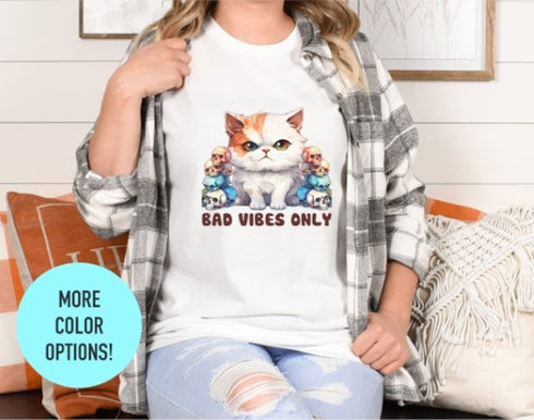 Bad Vibes Only T-shirt, Funny Cat Shirt, Cute Cat Shirt, Crazy Cat Shirt, Floral Cat Shirt, Animal Lover Tee, Crazy Cat Lady, Pet Owner Gift
