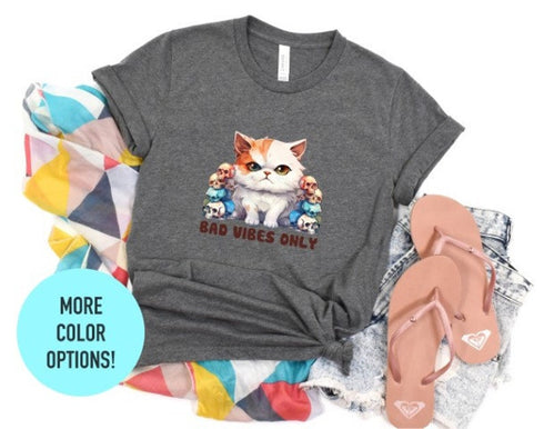 Bad Vibes Only T-shirt, Funny Cat Shirt, Cute Cat Shirt, Crazy Cat Shirt, Floral Cat Shirt, Animal Lover Tee, Crazy Cat Lady, Pet Owner Gift