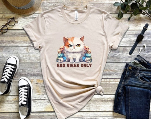 Bad Vibes Only T-shirt, Funny Cat Shirt, Cute Cat Shirt, Crazy Cat Shirt, Floral Cat Shirt, Animal Lover Tee, Crazy Cat Lady, Pet Owner Gift