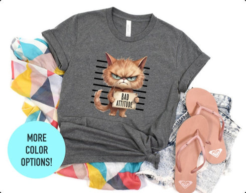 Bad Attitude T-shirt, Funny Cat Shirt, Angry Cat Shirt, Crazy Cat Shirt, Kitty Shirt, Animal Lover Tee, Crazy Cat Lady, Pet Owner Gift