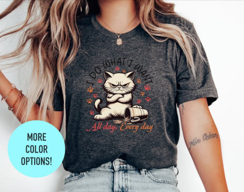 I Do What I Want T-Shirt, Bad Attitude T-Shirt, Cat Tee for Work, Cat Lover Shirt, Animal Lover Tee, Funny Angry Cat Tee, Unique Gift Idea