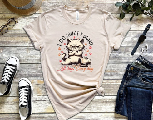 I Do What I Want T-Shirt, Bad Attitude T-Shirt, Cat Tee for Work, Cat Lover Shirt, Animal Lover Tee, Funny Angry Cat Tee, Unique Gift Idea