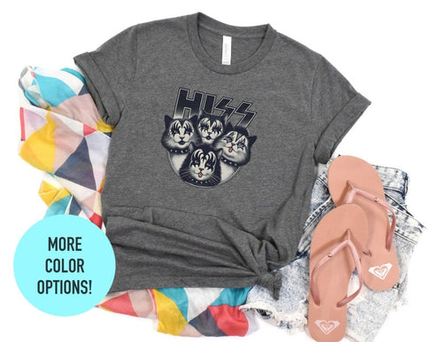 Hiss Funny Cats Kittens Rock Rockin T-Shirt,Hiss Rock and Roll For Cat Lover,Cat Dad Cat Mom,Funny Gifts For Cats and Rock Music Lovers