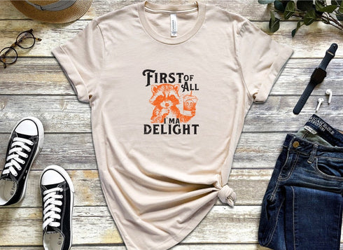 First Of All I'm Delight Raccoon T-shirt, Raccoon Drinking Tee, Funny Raccoon T-shirt, Retro Raccoon Shirt, Raccoon Tee, Raccoon Graphic Tee